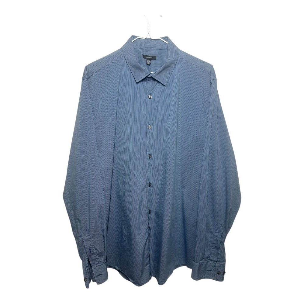 Alfani Men's Button Down Shirt Blue Micro Stripe Long Sleeve Size XL